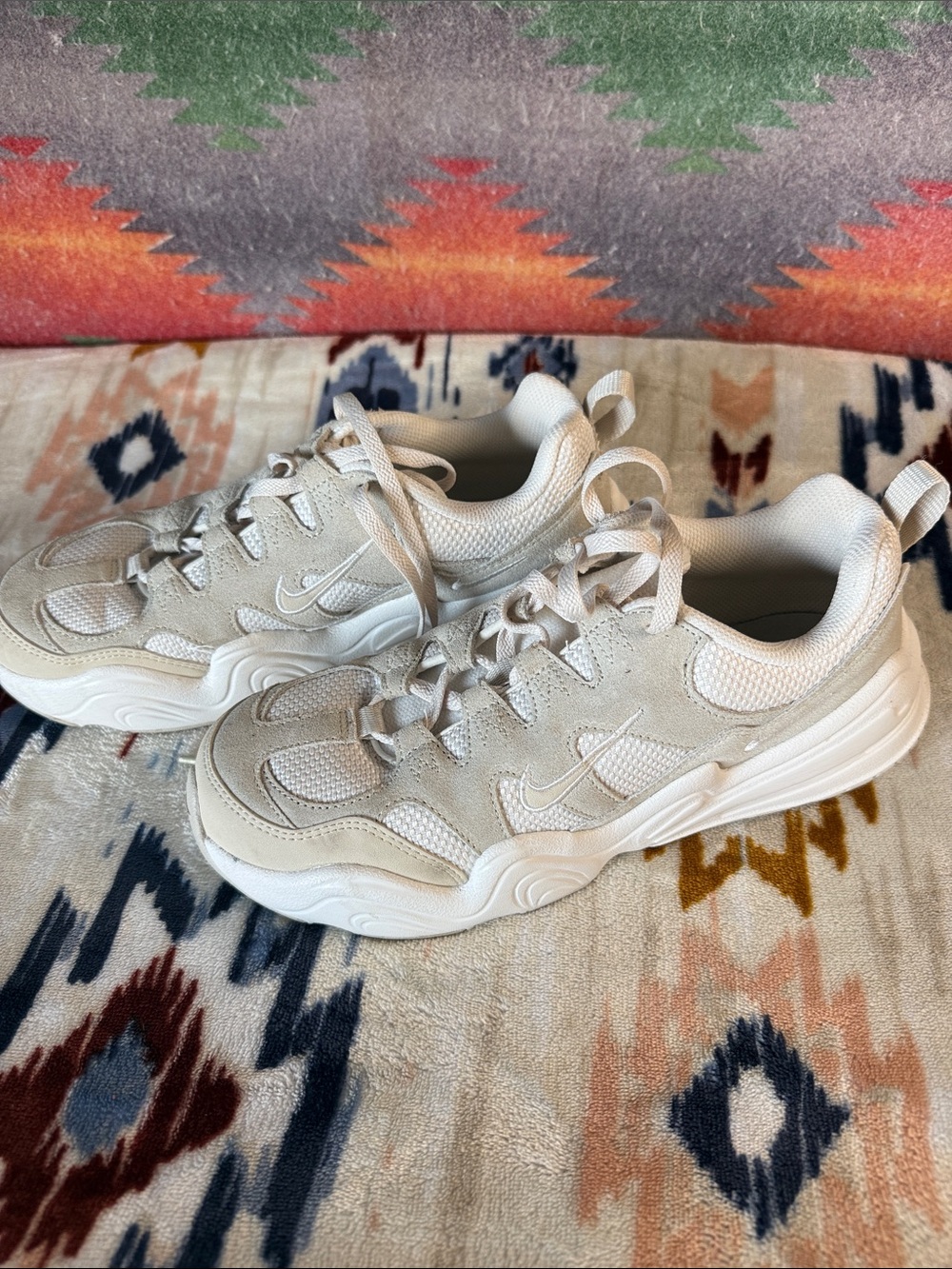 Nike Cream and White Chunky Mesh Suede Sneakers